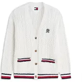 Tommy Hilfiger Cárdigan 'Global Stripe Oversized Cable' rojo / negro / blanco