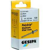 Gesipa Kit de remaches ciegos , mini, aluminio/acero, 3 x 8 mm