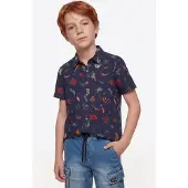 KOROSHI Camisa navy / verde / naranja / rojo rubí