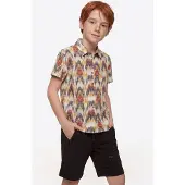 KOROSHI Camisa ecru / azul oscuro / mostaza / rojo oscuro