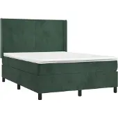 Syfax Cama box spring con colchón terciopelo verde oscuro 140x200 cm