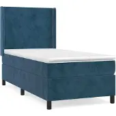 Syfax Cama box spring con colchón terciopelo azul oscuro 80x200 cm