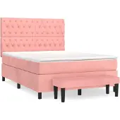 Syfax Cama box spring con colchón terciopelo rosa 140x190 cm