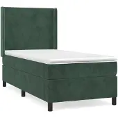 Syfax Cama box spring con colchón terciopelo verde oscuro 80x200 cm