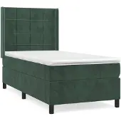 Syfax Cama box spring con colchón terciopelo verde oscuro 80x200 cm