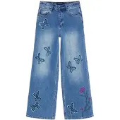 Desigual , Pantalón Vaquero Mariposas wide leg, Mujer, Algodon, Azul, 36
