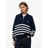 Tommy Hilfiger Jersey 'Tommy Badge Stripe Quarter-zip' marino / blanco