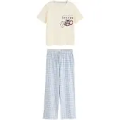 Next Pijama ecru / azul cielo / marrón / borgoña