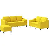 Syfax Juego de sofás con cojines 3 piezas tela amarillo claro