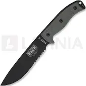 ESEE Model 6, serrated, black/black, tan plastic sheath