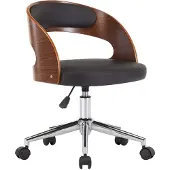Syfax Silla de oficina giratoria madera curvada cuero sintético negro