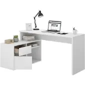 Dmora Andor - Escritorio, 139x92x75h cm Blanco, Esquinero