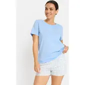 LASCANA Pijama de pantalón corto azul claro / blanco
