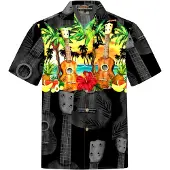 Hawaiihemdshop.de Camisa 'Hawaiihemd Hawaiian Ukulele' negro