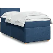 vidaXL Cama con somier y colchón azul , 90x190 cm, tapizada en tela