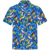 Hawaiihemdshop.de Camisa 'Hawaiihemd "Flower Parrots (blue)"' azul