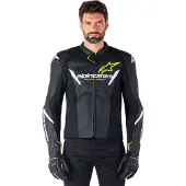 Alpinestars Chaqueta De Cuero Faster V3 Airflow Black White Yellow Fluo, Talla: 52