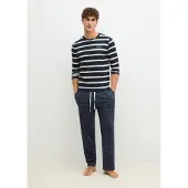 Marc O'Polo Pijama largo navy / blanco lana