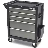 HBM Carro de herramientas deluxe, 5 cajones, Pequeño, negro, gris