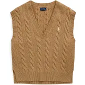 Ralph Lauren para mujer. 211949994001 Chaleco de punto de lana y cachemira marrón (M), Beige, Casual, Sin mangas / Tirantes, Polo Ralph