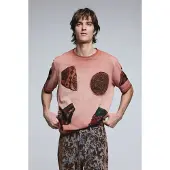 Desigual , Camiseta manga corta retales, Algodon, Naranja, L