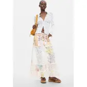 Desigual , Falda Estampada Flores, Algodon, Blanco, XL