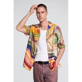 Desigual , Camisa estampado abstracto, Hombre, MarróN, S