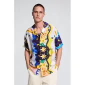 Desigual , Camisa estampada cosmos, Hombre, Algodon, Blanco, XS