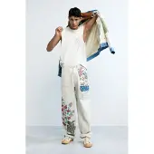 Desigual , Pantalón largo flores, Hombre, Algodon, Blanco, 36