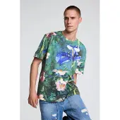 Desigual , Camiseta flores, Hombre, Algodon, Azul, S