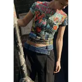 Desigual , Camiseta estampada gatos, Mujer, Algodon, Rojo, M
