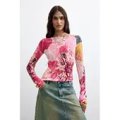 Desigual , Jersey Estampado Flores, Mujer, Rojo, XS