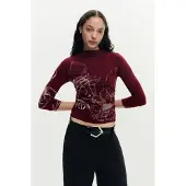 Desigual , Camiseta manga larga estampada, Mujer, Viscosa, Rojo, M