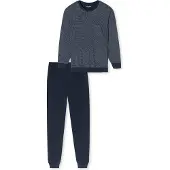 Schiesser Pijama largo azul oscuro / blanco