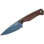 Benchmade Cuchillo Dacian Magnacut Blue Titanium Cerakote, brown canvas micarta, leather sheath