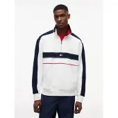 Tommy Hilfiger Sudadera 'Colour-blocked Quarter-zip Relaxed' navy / rojo vivo / blanco