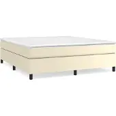 Syfax Cama box spring con colchón cuero sintético crema 160x200 cm