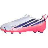 Adidas adidasBota de fútbol sin cordones F50 Hyperfast League césped natural seco 28 1/2 Cloud White / Solar Purple / Solar Turbo Niño