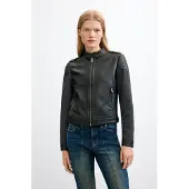 Desigual , Cazadora Efecto Piel, Mujer, Negro, S