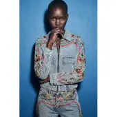 Desigual , Cazadora Denim estampada 100% Algodón, Mujer, Algodon, Azul, L