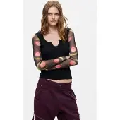 Desigual , Camiseta Manga Larga Estampada, Mujer, Negro, XL