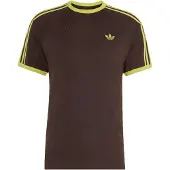 Adidas Originals Camiseta '3-Stripes' marrón oscuro / limón