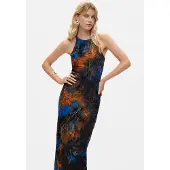 Desigual , Vestido midi flocado, Mujer, Azul, XS