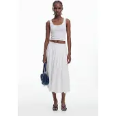 Desigual , Falda larga bordados, Algodon, Blanco, L