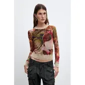 Desigual , Camiseta Estampado M. C. Lacroix, Mujer, Poliester, MarróN, L