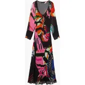 Desigual , Vestido Estampado Manga Larga M. C. Lacroix, Mujer, Poliester, Negro, S