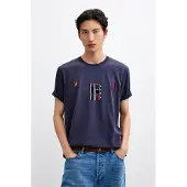 Desigual , Camiseta punto bordada, Hombre, Algodon, Azul, XL