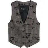 Desigual , Chaleco cuadros lettering, Mujer, Negro, XL
