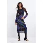 Desigual , Vestido tul estampado M. C. Lacroix, Mujer, Poliester, Azul, M