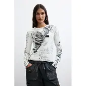 Desigual , Camiseta Estampada 100% Algodón, Mujer, Algodon, Blanco, S